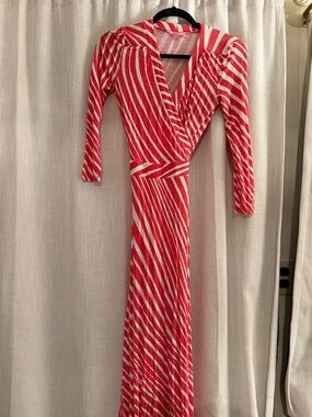 Lilly Pulitzer Adrina Red and White Striped Wrap Maxi Dress size XS
